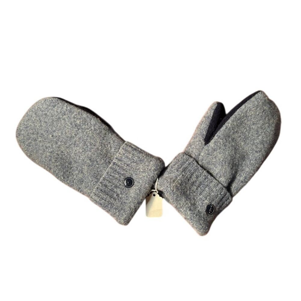 Hand Crafted Hand-Sewn Hand Made Mittens Fleece Lined Size Large Gray and Black